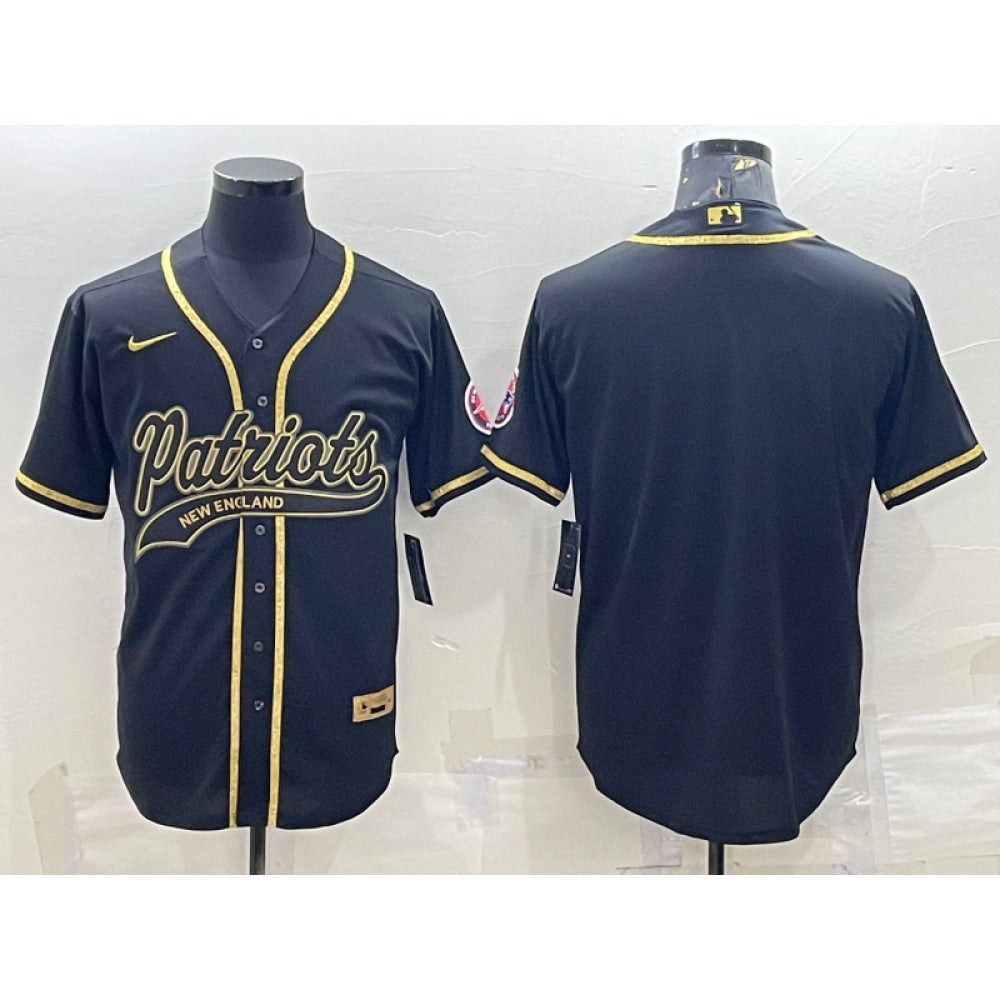 Men's New England Patriots Blank Black Gold With Patch Cool Base Stitched Baseball Jersey 