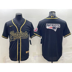 Men's New England Patriots Black Gold Team Big Logo With Patch Cool Base Stitched Baseball Jersey 