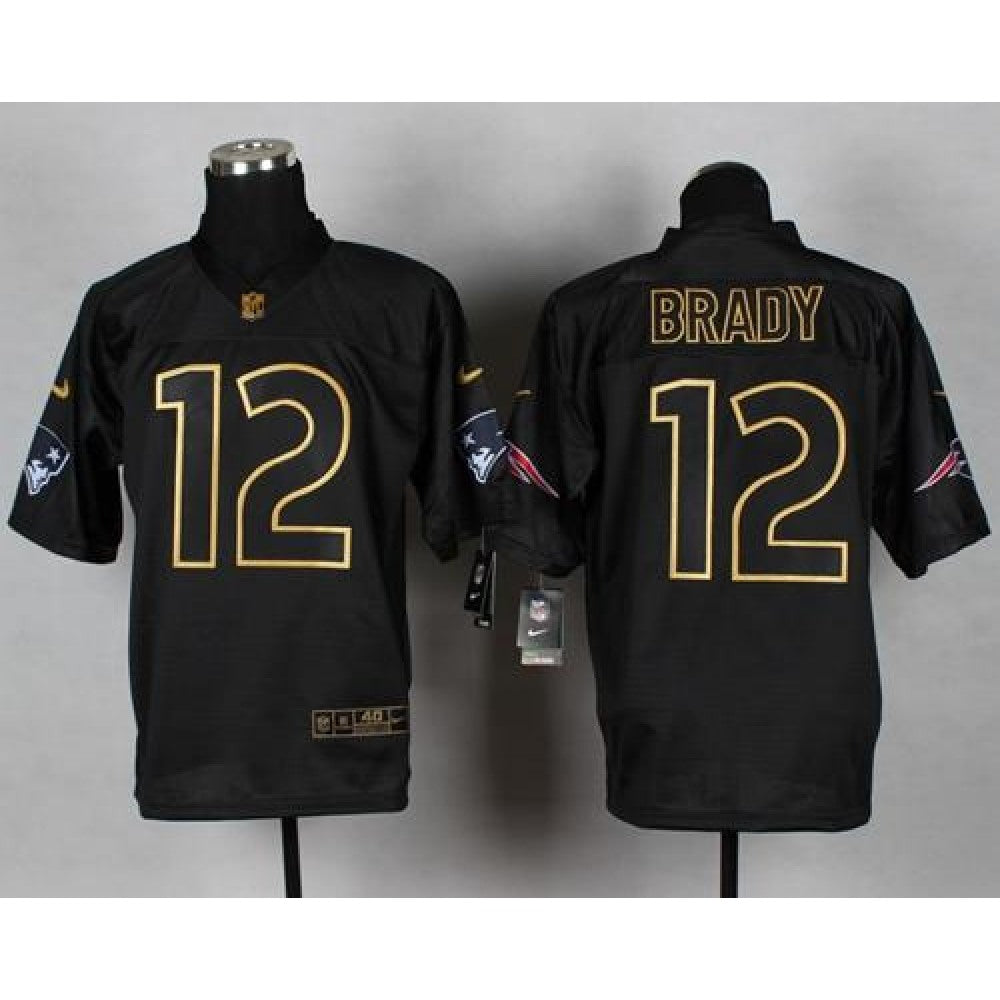 Patriots #12 Tom Brady Black Gold No. Fashion Men's Stitched NFL Elite Jersey 