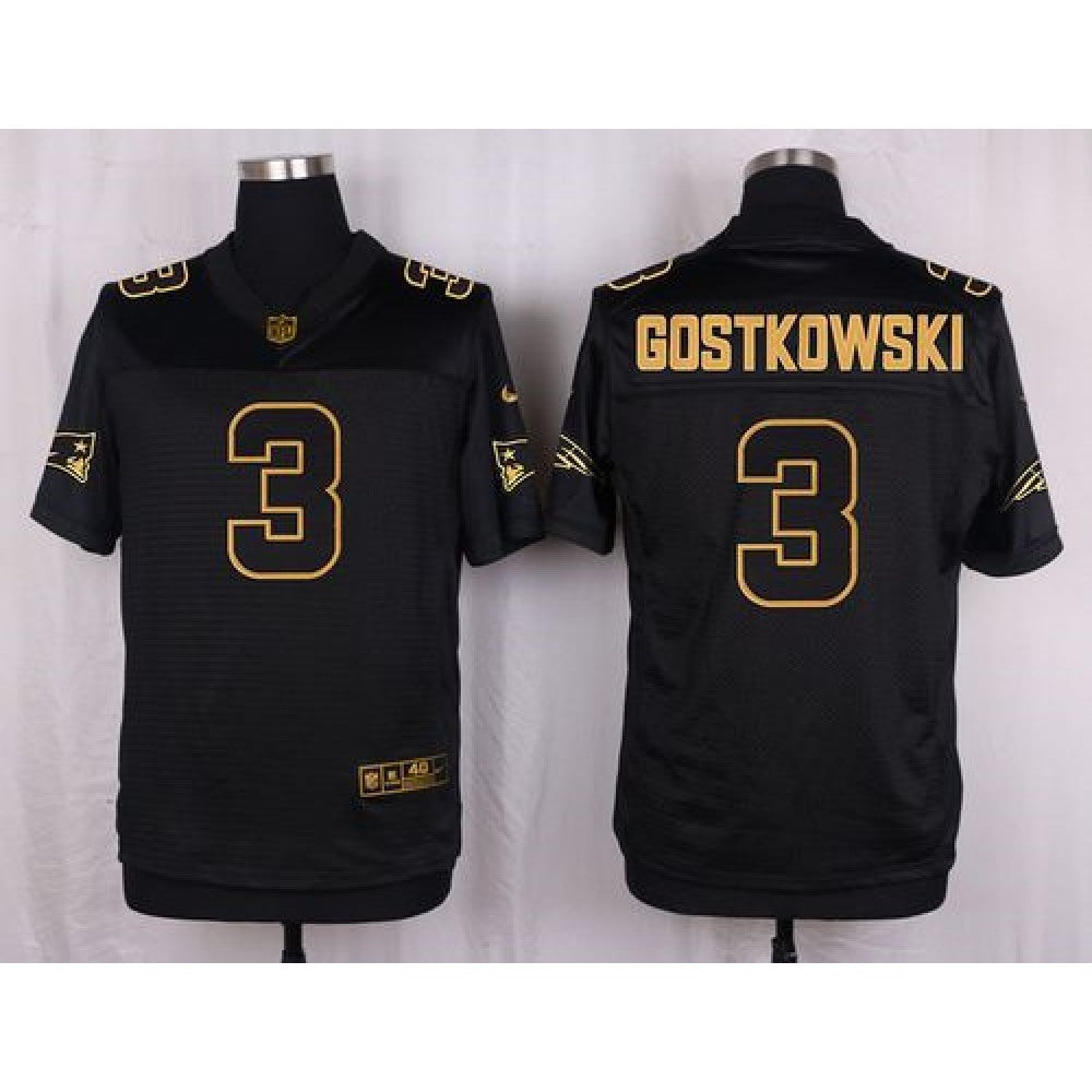 Patriots #3 Stephen Gostkowski Black Men's Stitched NFL Elite Pro Line Gold Collection Jersey 