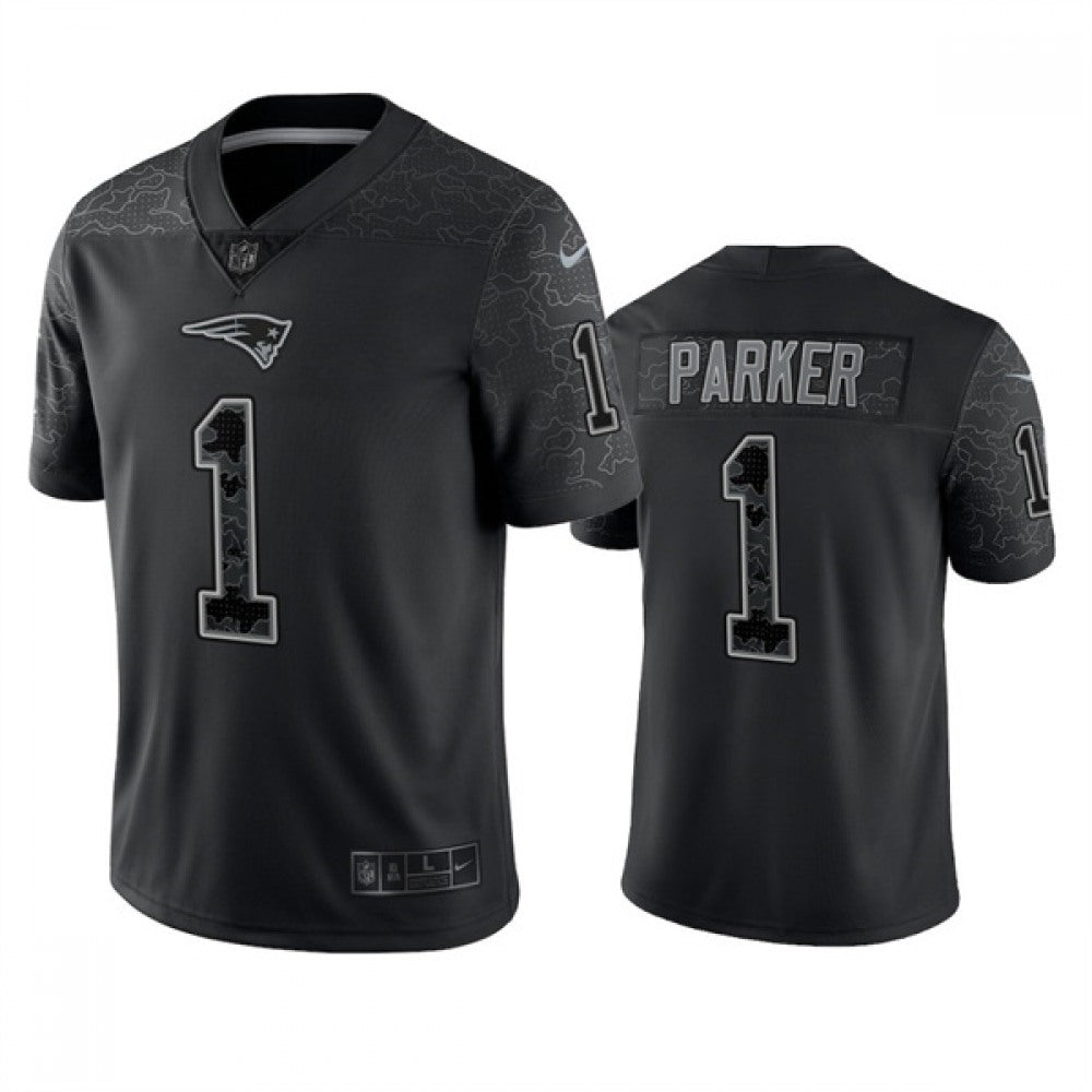 Men's New England Patriots #1 DeVante Parker Black Reflective Limited Stitched Football Jersey 