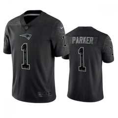 Men's New England Patriots #1 DeVante Parker Black Reflective Limited Stitched Football Jersey 