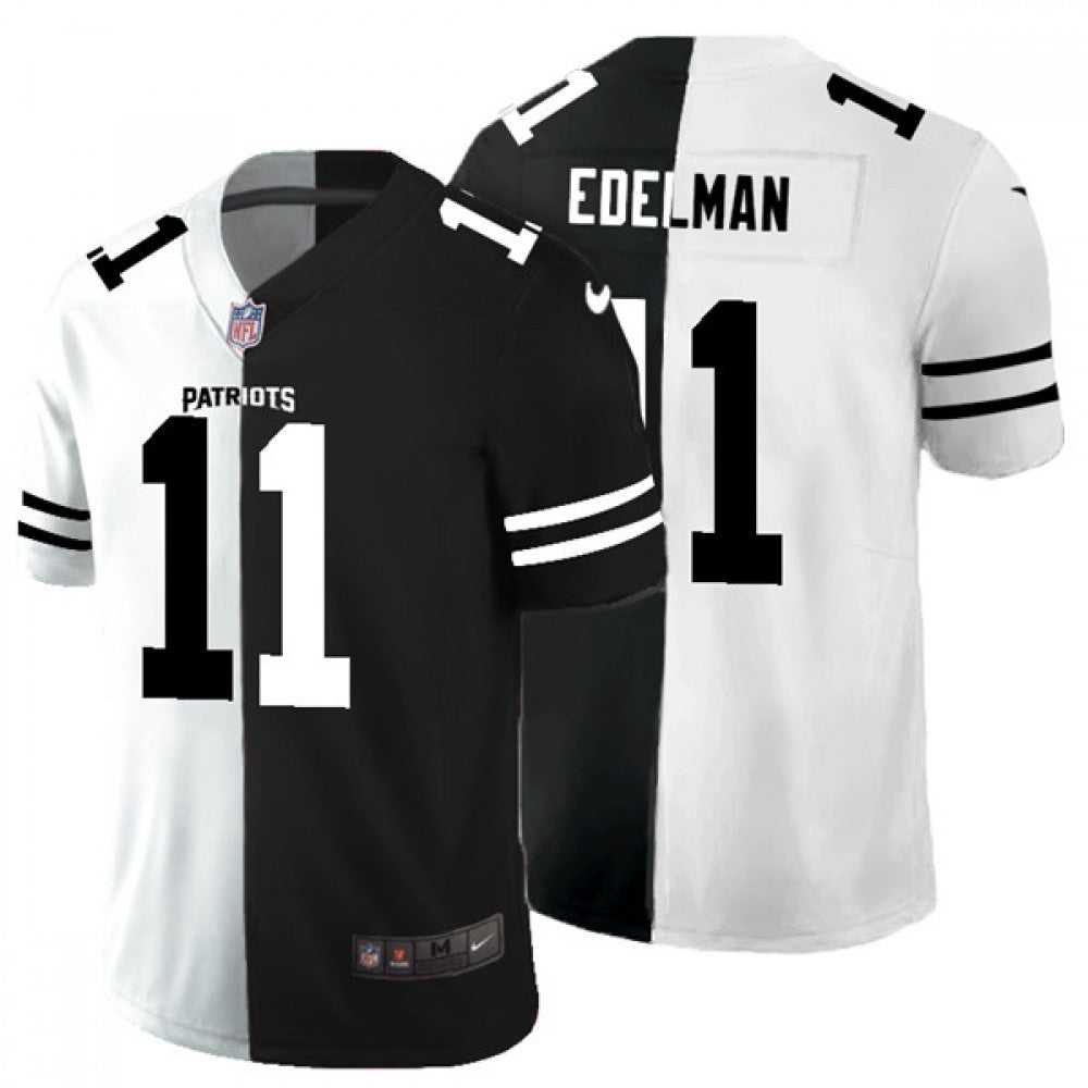 Men's New England Patriots #11 Julian Edelman Black & White Split Limited Stitched Jersey 