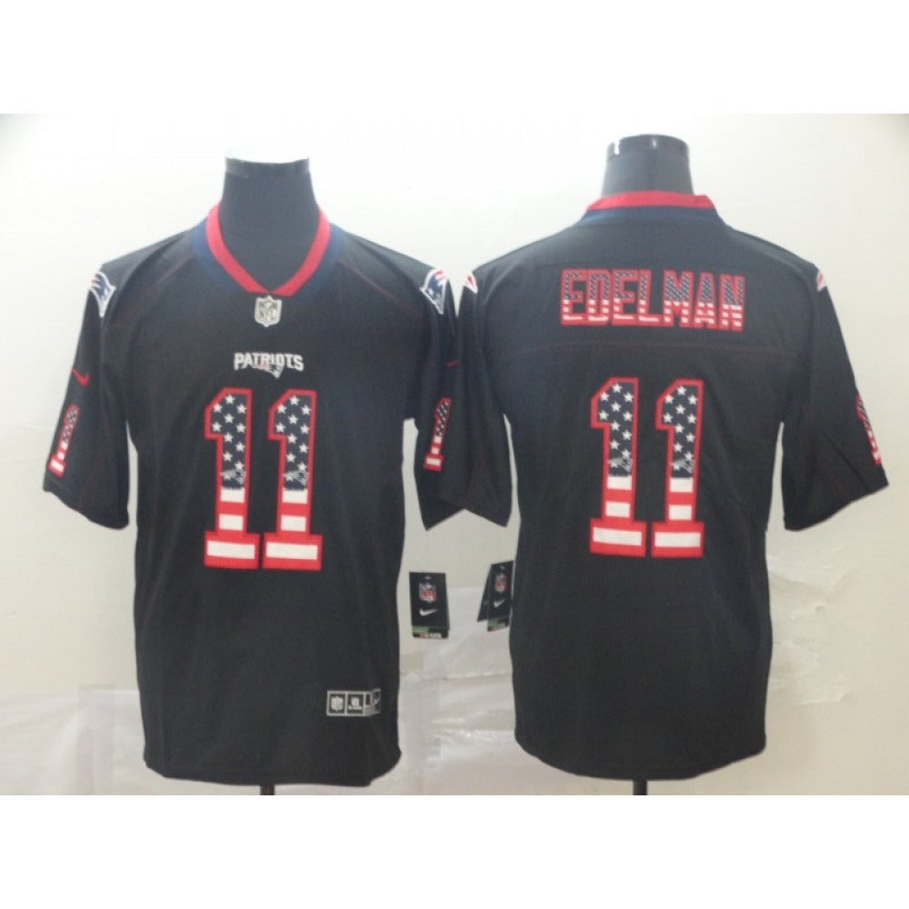 Men's New England Patriots #11 Julian Edelman Black 2018 USA Flag Color Rush Limited Fashion NFL Stitched Jersey 