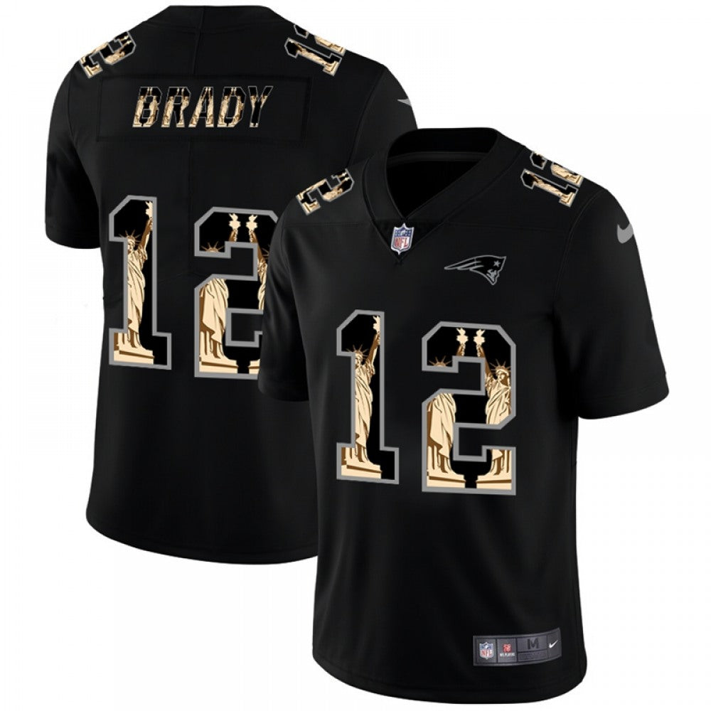 Men's New England Patriots #12 Tom Brady 2019 Black Statue of Liberty Limited Stitched NFL Jersey 