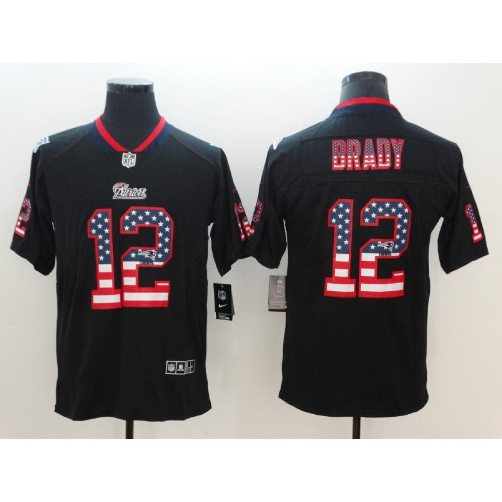 Men's New England Patriots #12 Tom Brady Black 2018 USA Flag Color Rush Limited Fashion NFL Stitched Jersey 