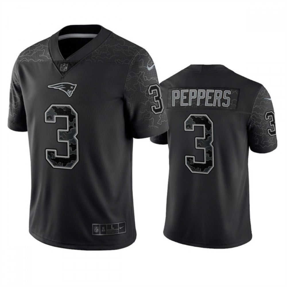 Men's New England Patriots #3 Jabrill Peppers Black Reflective Limited Stitched Football Jersey 