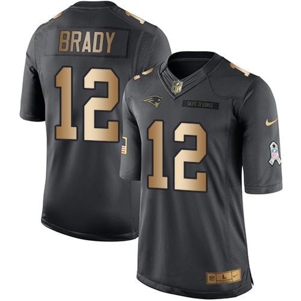 Patriots #12 Tom Brady Black Men's Stitched NFL Limited Gold Salute To Service Jersey 