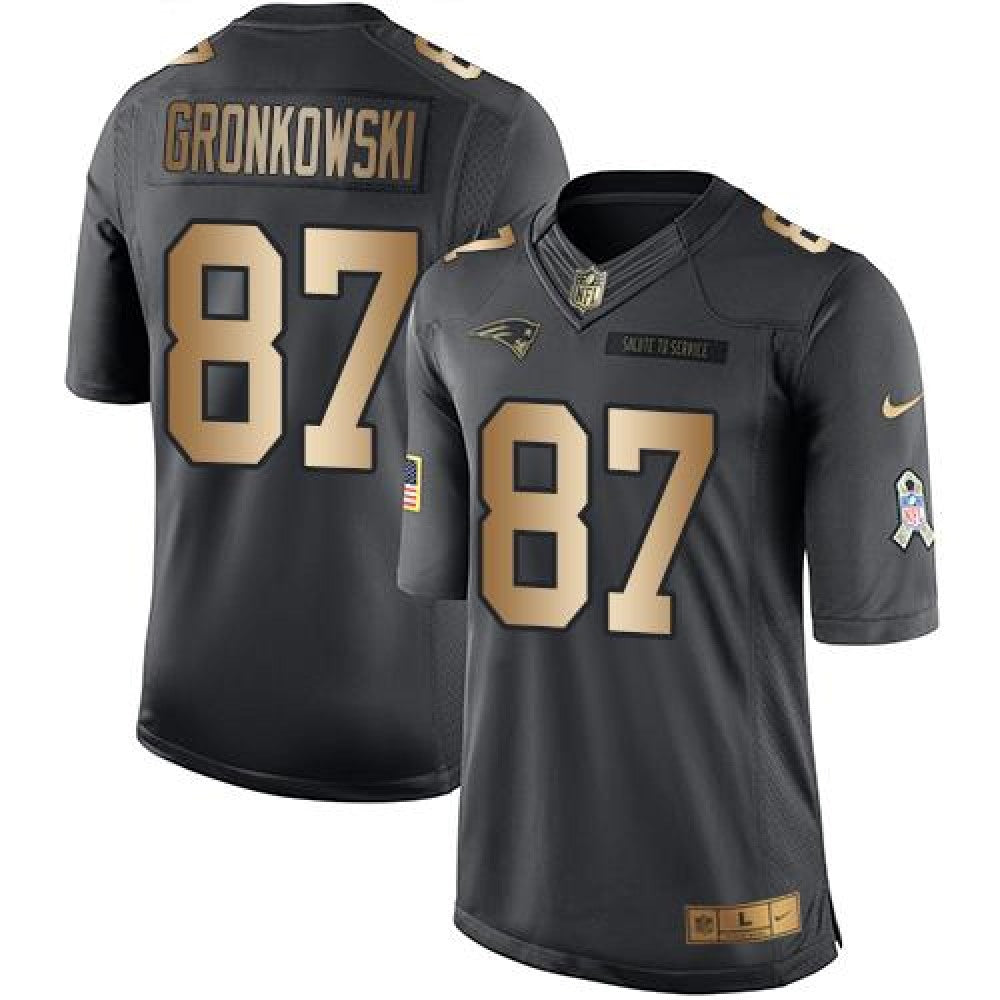 Patriots #87 Rob Gronkowski Black Men's Stitched NFL Limited Gold Salute To Service Jersey 