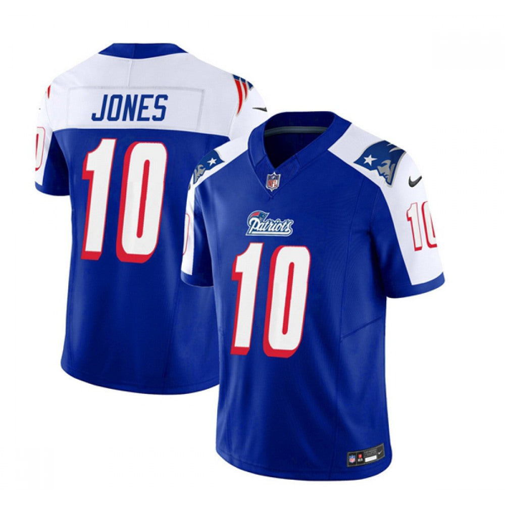 Men's New England Patriots #10 Mac Jones Blue/White 2023 F.U.S.E. Vapor Limited Stitched Football Jersey 