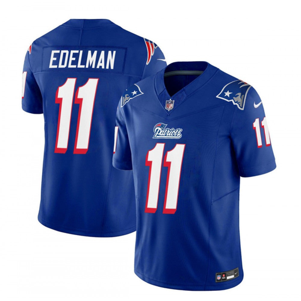 Men's New England Patriots #11 Julian Edelman Blue 2023 F.U.S.E. Throwback Limited Stitched Football Jersey 