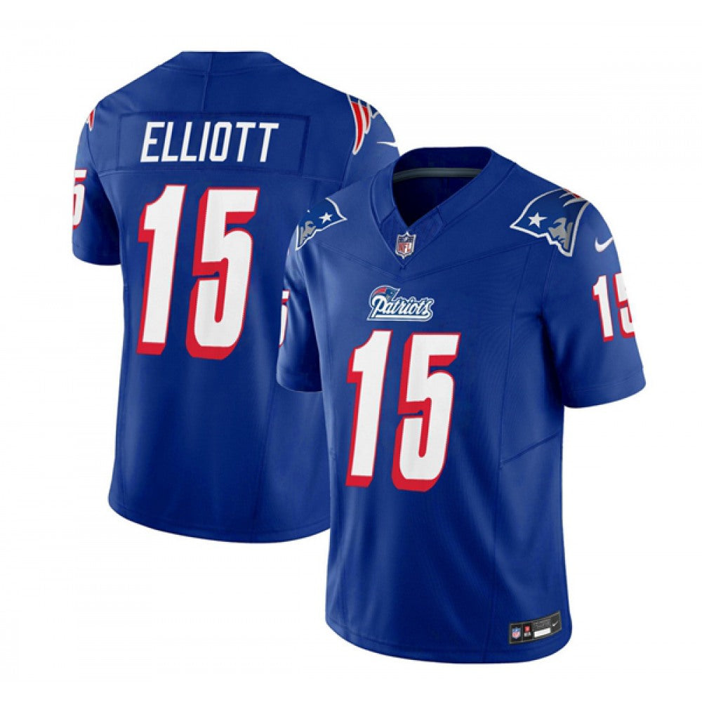 Men's New England Patriots #15 Ezekiel Elliott Blue 2023 F.U.S.E. Throwback Limited Stitched Football Jersey 