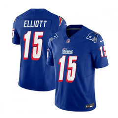 Men's New England Patriots #15 Ezekiel Elliott Blue 2023 F.U.S.E. Throwback Limited Stitched Football Jersey 