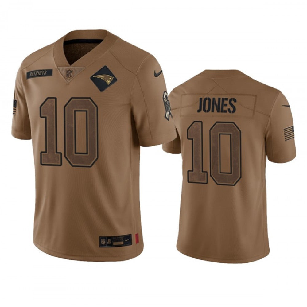 Men's New England Patriots #10 Mac Jones 2023 Brown Salute To Service Limited Stitched Football Jersey 