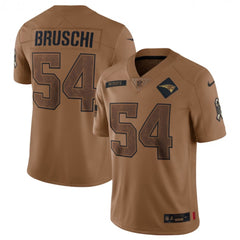 Men's New England Patriots #54 Tedy Bruschi 2023 Brown Salute To Service Limited Stitched Football Jersey 