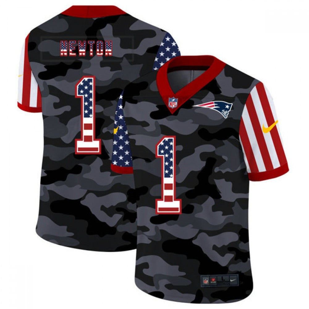 Men's New England Patriots #1 Cam Newton 2020 Camo USA Flag Limited Stitched Jersey 