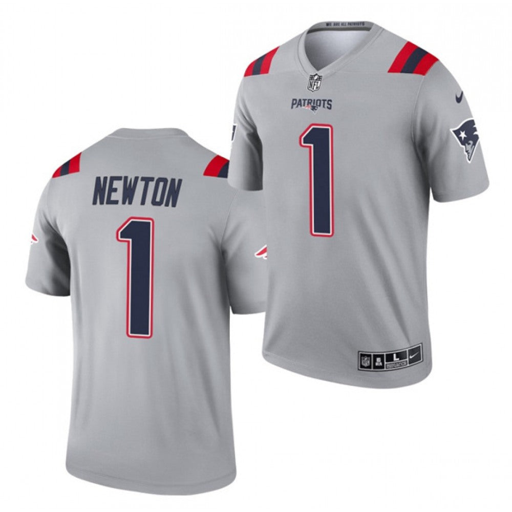 Men's New England Patriots #1 Cam Newton 2021 Gray Inverted Legend Stitched Jersey 