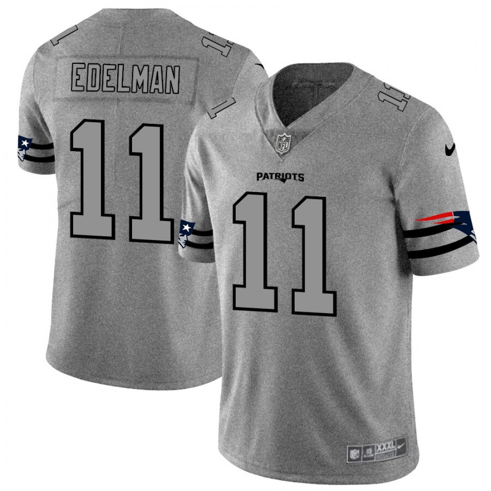 Men's New England Patriots #11 Julian Edelman 2019 Gray Gridiron Team Logo Limited Stitched NFL Jersey 