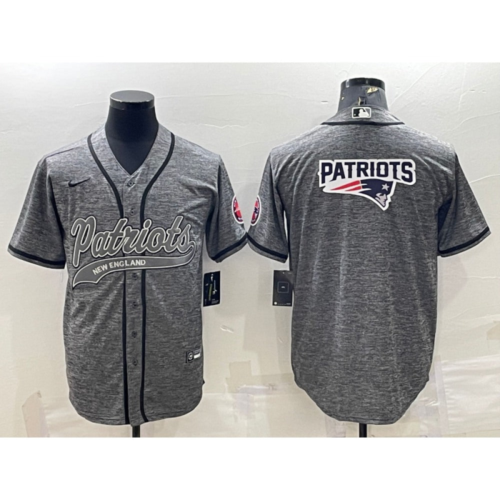 Men's New England Patriots Grey Team Big Logo With Patch Cool Base Stitched Baseball Jersey 