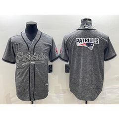 Men's New England Patriots Grey Team Big Logo With Patch Cool Base Stitched Baseball Jersey 
