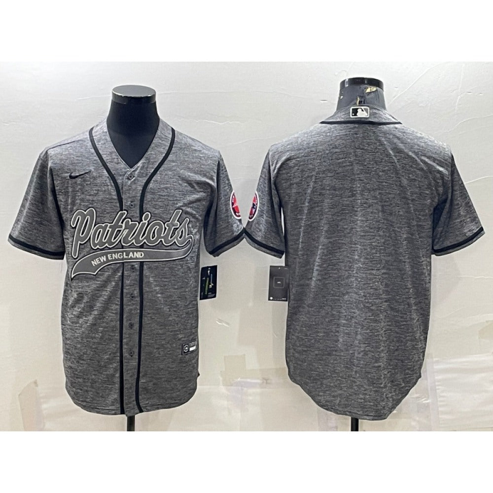 Men's New England Patriots Blank Grey With Patch Cool Base Stitched Baseball Jersey 