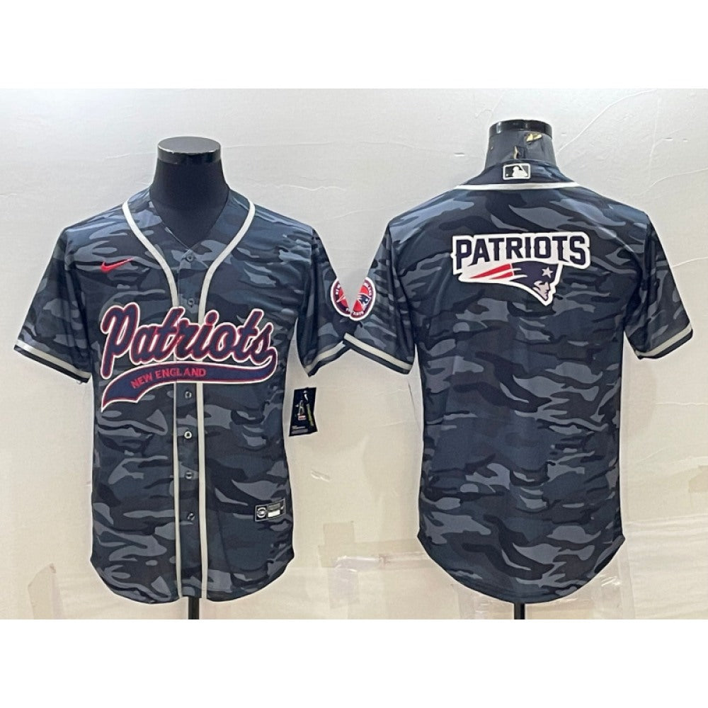 Men's New England Patriots Grey Camo Team Big Logo With Patch Cool Base Stitched Baseball Jersey 