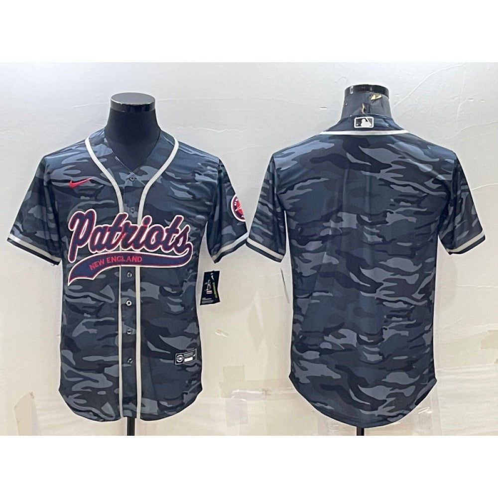 Men's New England Patriots Blank Grey Camo With Patch Cool Base Stitched Baseball Jersey 