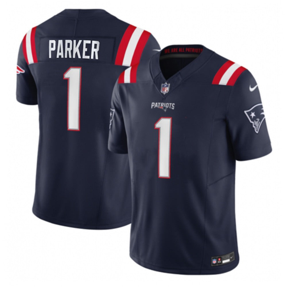 Men's New England Patriots #1 DeVante Parker Navy 2023 F.U.S.E. Vapor Limited Stitched Football Jersey 