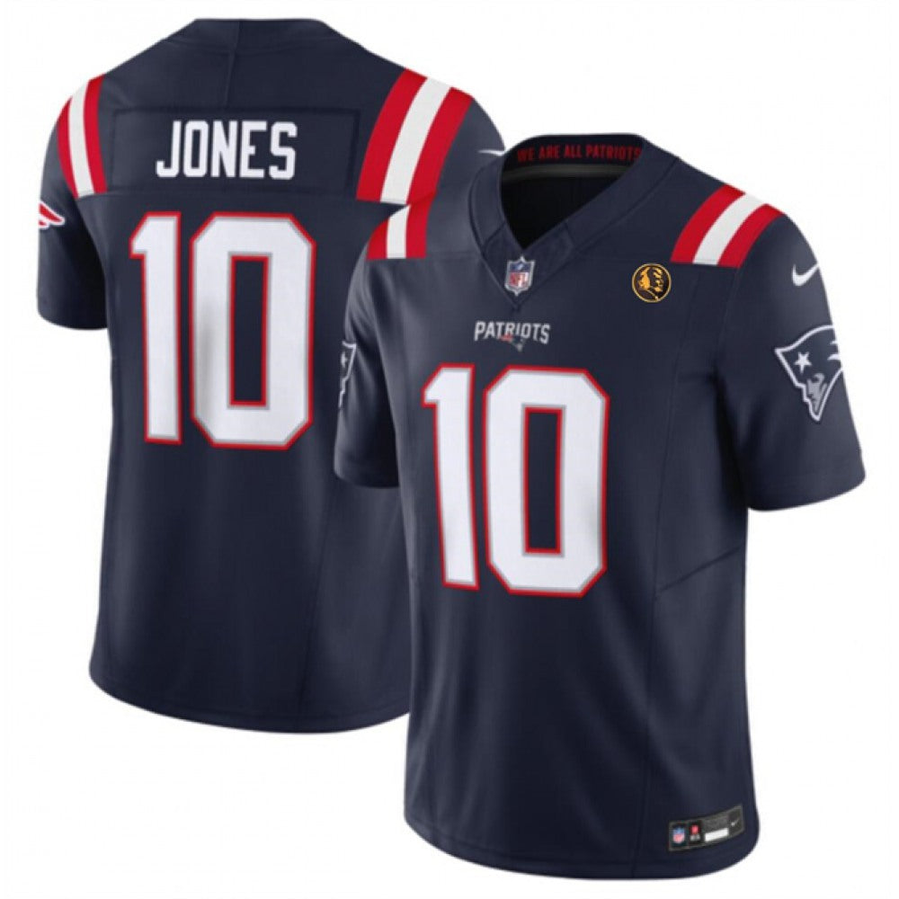 Men's New England Patriots #10 Mac Jones Navy 2023 F.U.S.E. With John Madden Patch Vapor Limited Stitched Football Jersey 