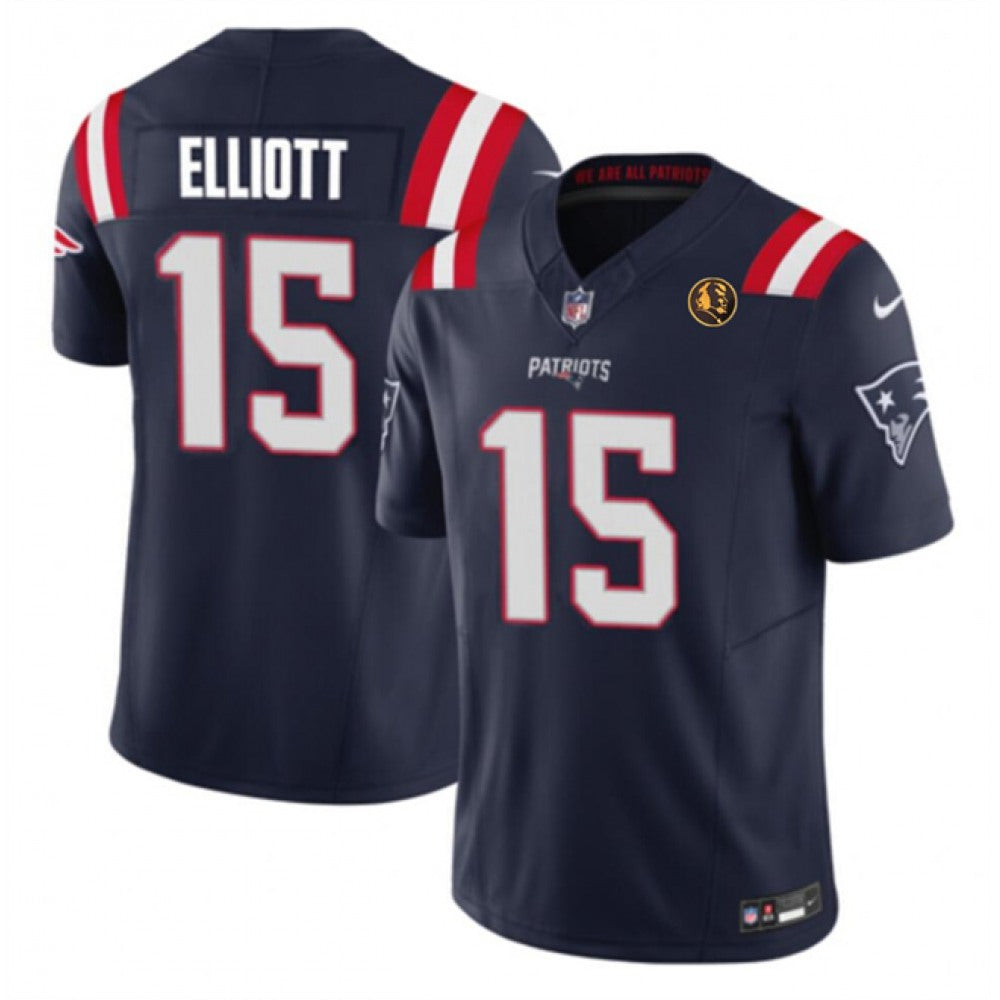 Men's New England Patriots #15 Ezekiel Elliott Navy 2023 F.U.S.E. With John Madden Patch Vapor Limited Stitched Football Jersey 