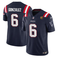 Men's New England Patriots #6 Christian Gonzalez Navy 2023 F.U.S.E. With John Madden Patch Vapor Limited Stitched Football Jersey 