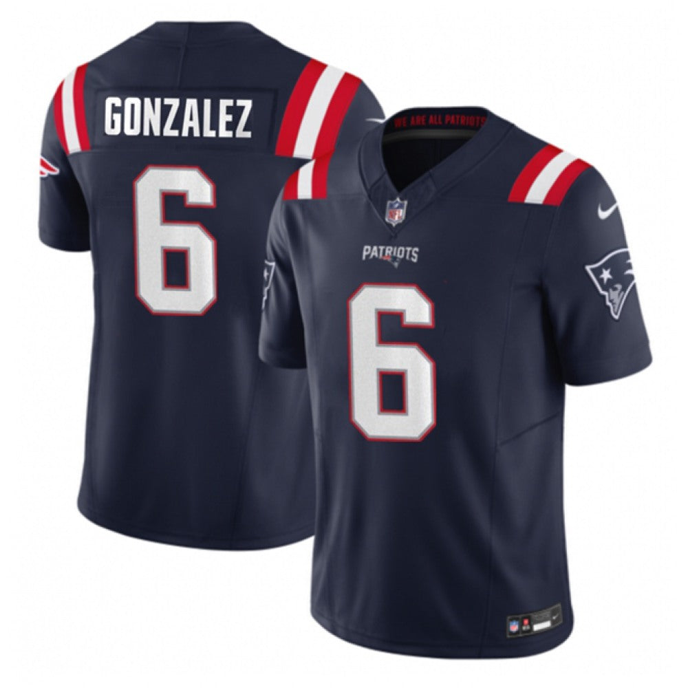 Men's New England Patriots #6 Christian Gonzalez Navy 2023 F.U.S.E. Vapor Limited Stitched Football Jersey 