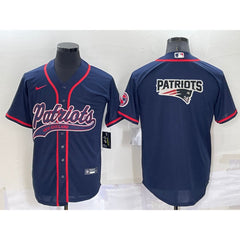 Men's New England Patriots Navy Team Big Logo With Patch Cool Base Stitched Baseball Jersey 