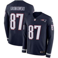 Men's New England Patriots #87 Rob Gronkowski Navy Therma Long Sleeve Stitched NFL Jersey 