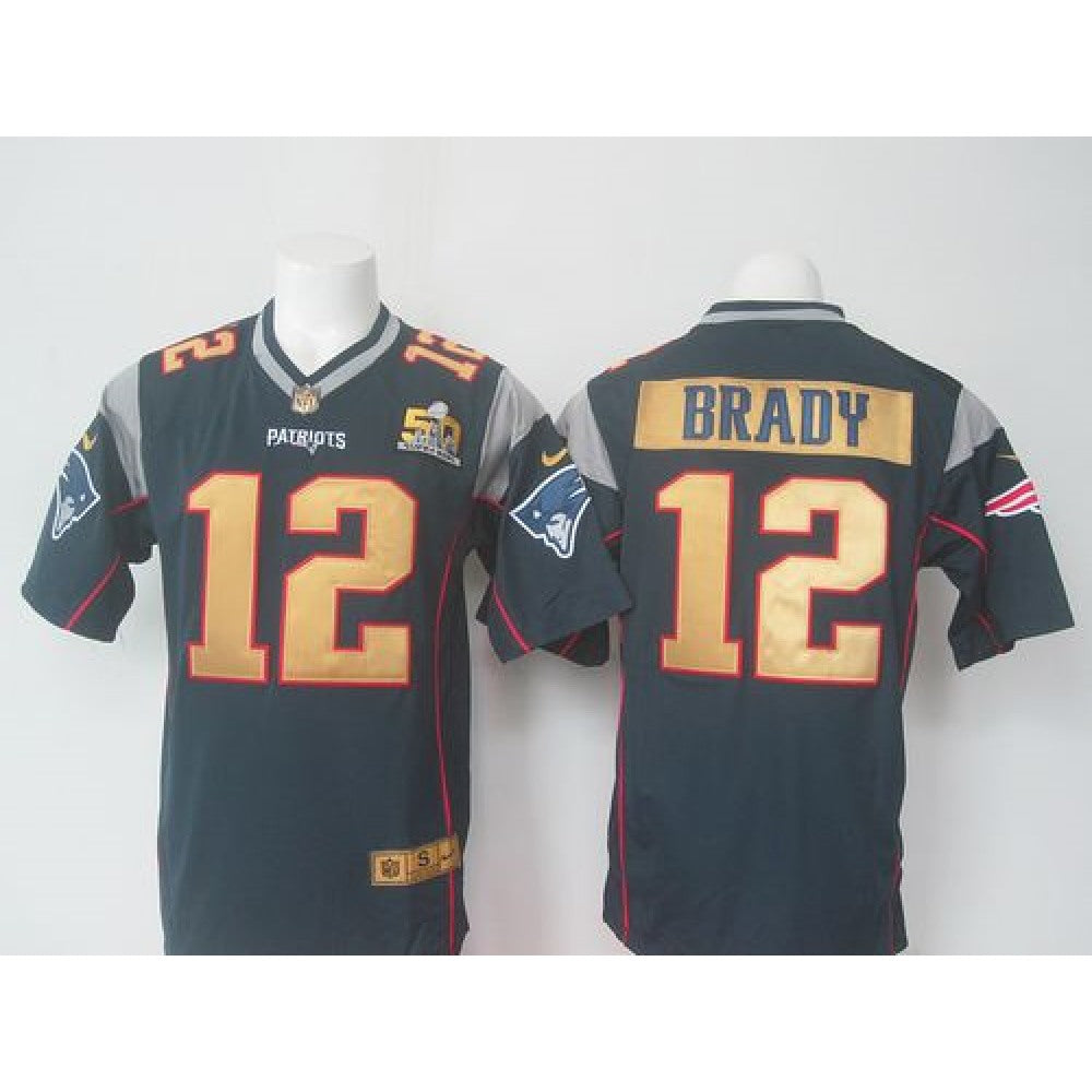 Patriots #12 Tom Brady Navy Blue Team Color Super Bowl 50 Collection Men's Stitched NFL Elite Jersey 