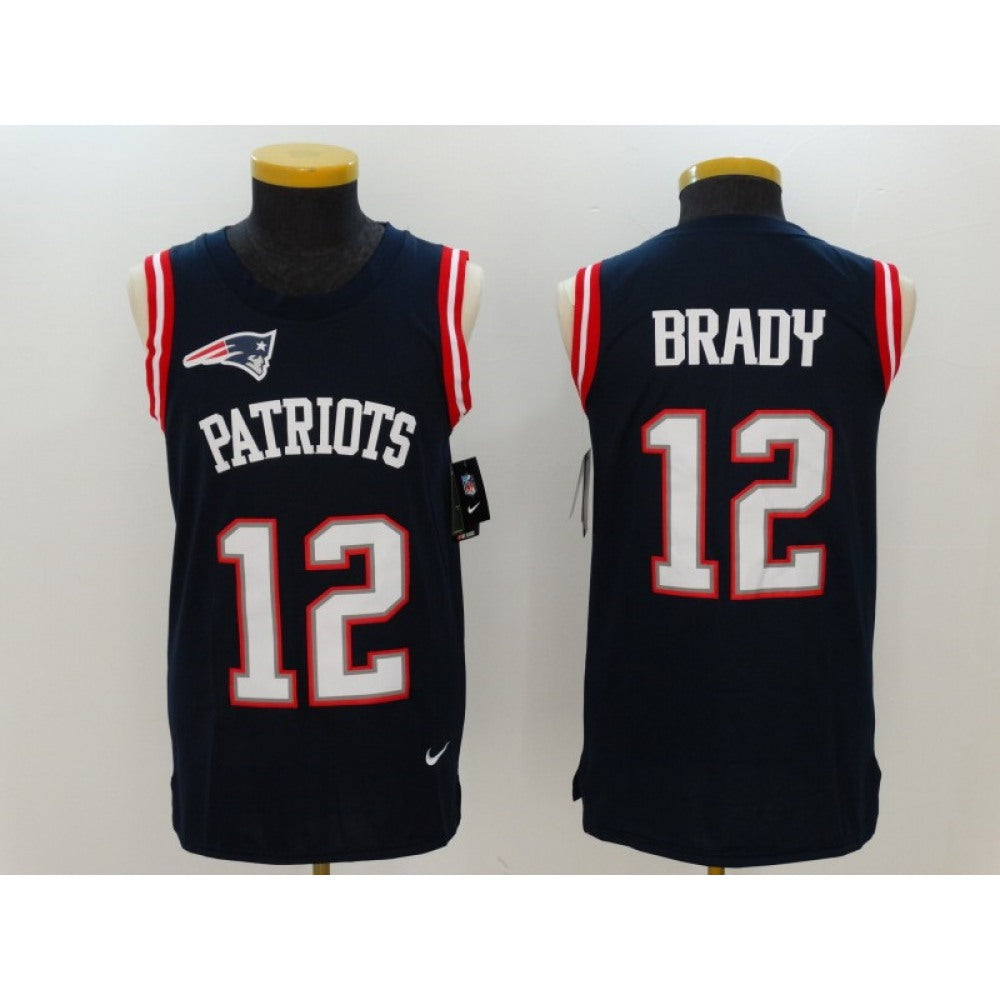 Men's New England Patriots #12 Tom Brady Navy Blue Team Color Stitched NFL Limited Rush Tank Top Jersey 