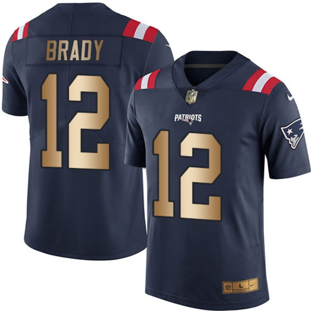 Patriots #12 Tom Brady Navy Blue Men's Stitched NFL Limited Gold Rush Jersey 
