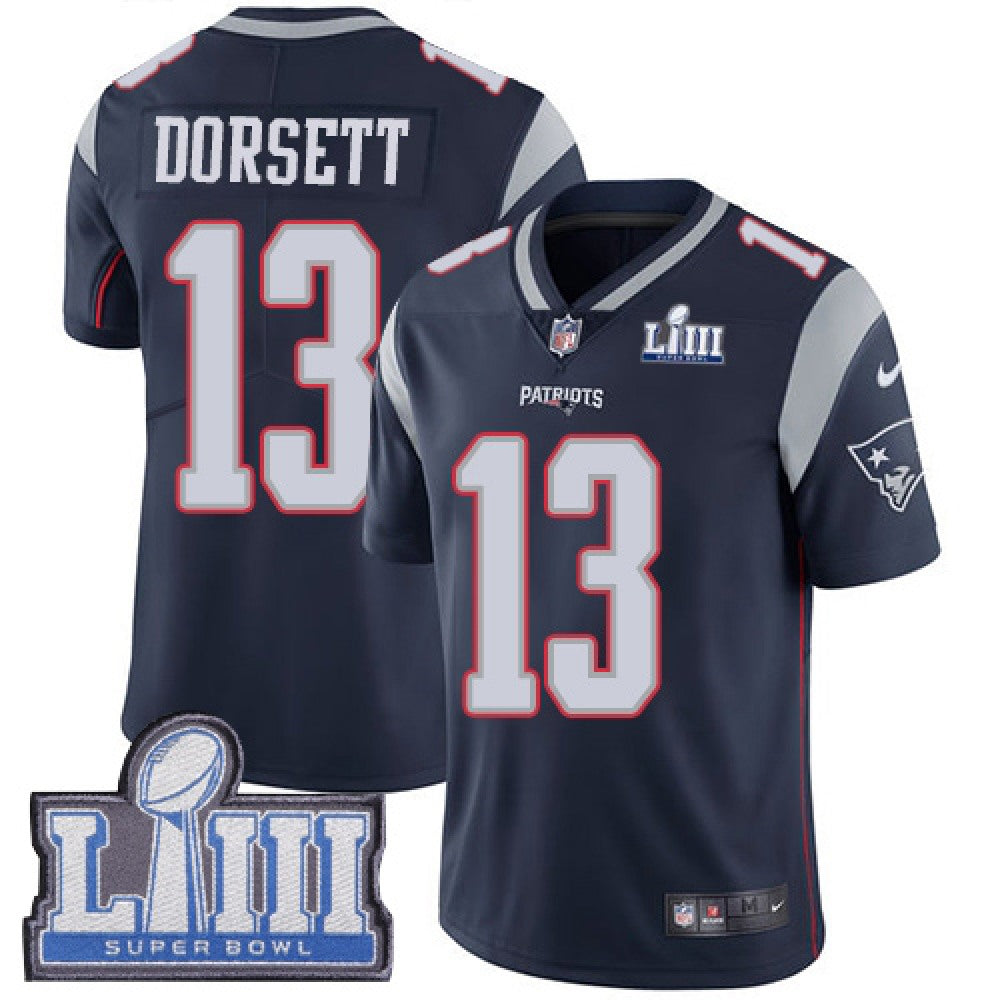Men's New England Patriots #13 Phillip Dorsett Navy Blue Super Bowl LIII Vapor Untouchable Limited Stitched NFL Jersey 