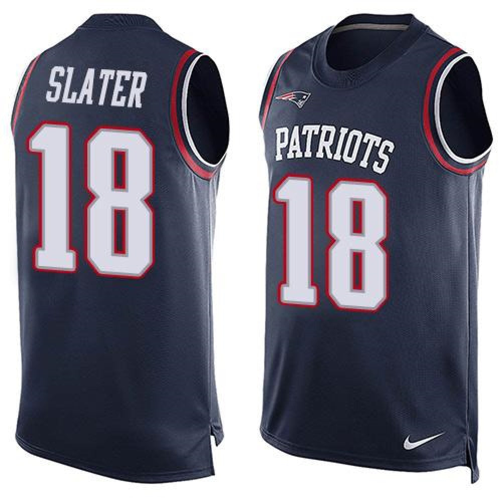 Patriots #18 Matt Slater Navy Blue Team Color Men's Stitched NFL Limited Tank Top Jersey 