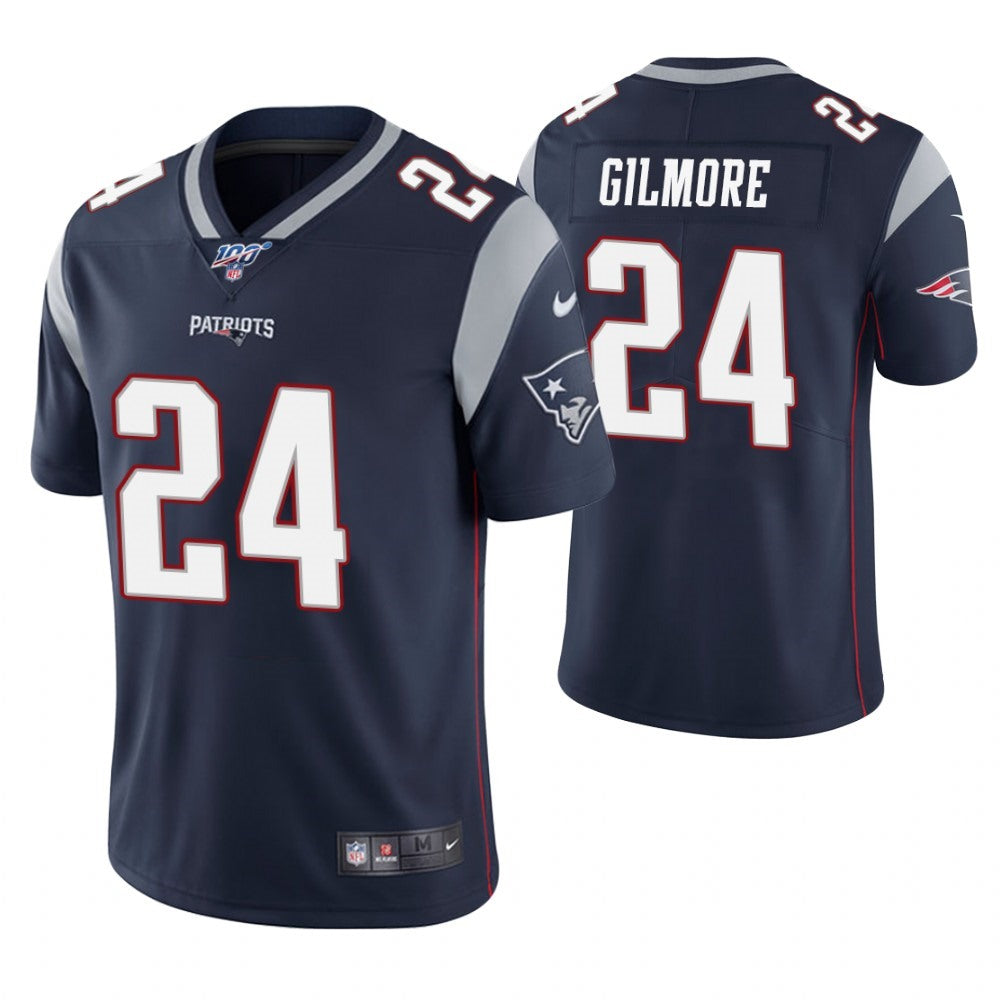 Men's New England Patriots #24 Stephon Gilmore 2019 Navy 100th season Limited Stitched NFL Jersey 