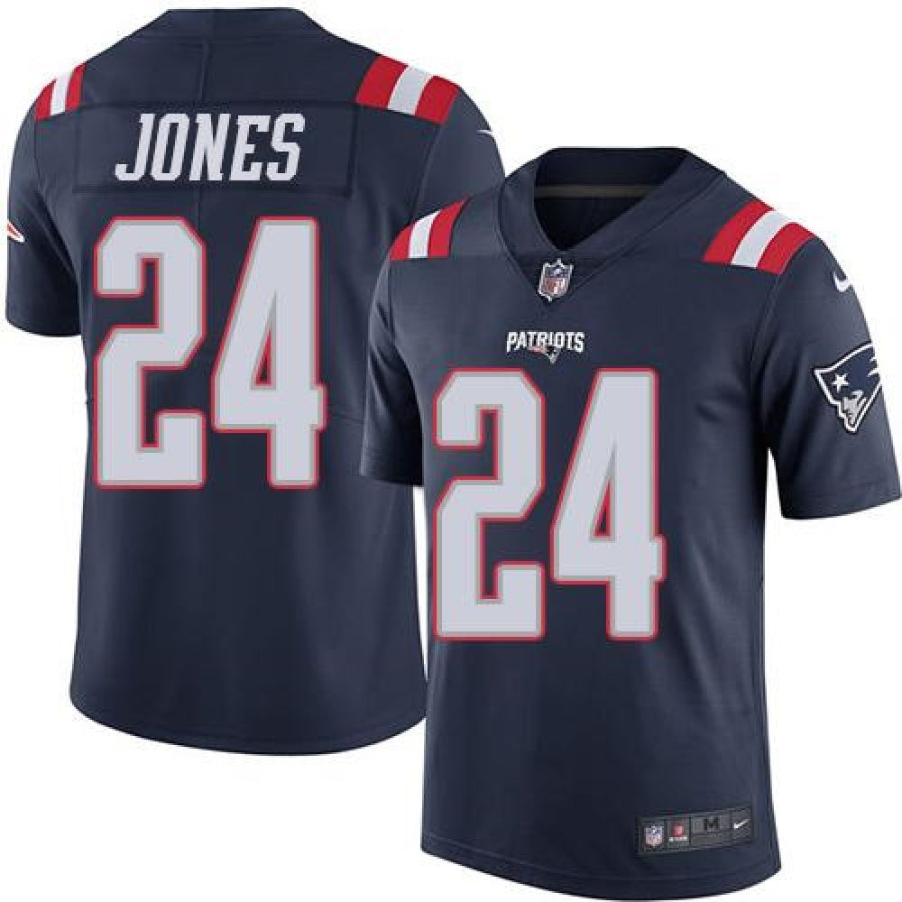 Patriots #24 Cyrus Jones Navy Blue Men's Stitched NFL Limited Rush Jersey 
