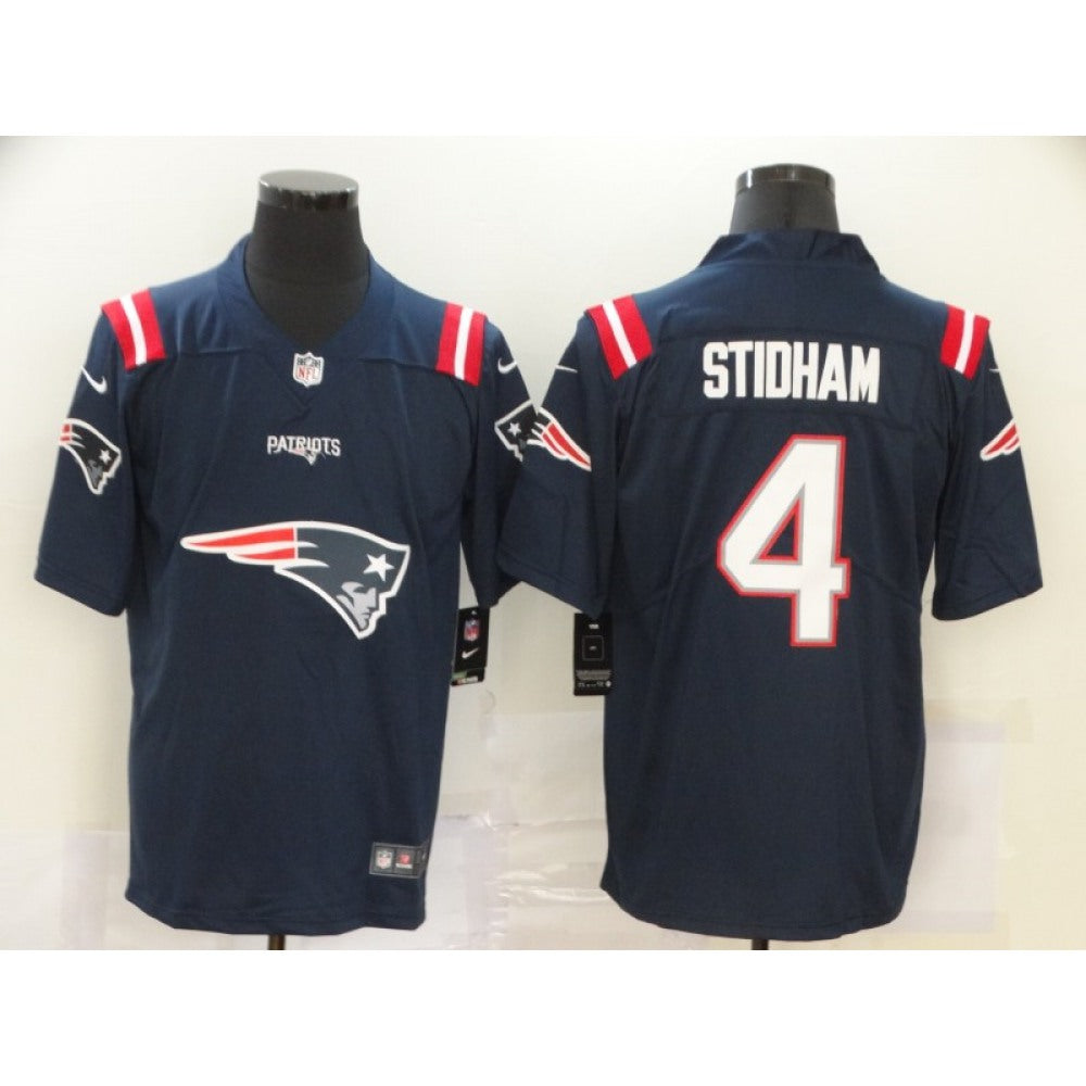 Men's New England Patriots #4 Jarrett Stidham Navy Team Big Logo Limited Stitched NFL Jersey 