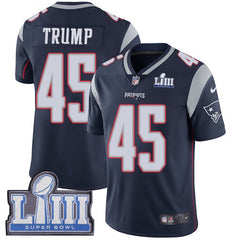 Men's New England Patriots #45 Donald Trump Navy Blue Super Bowl LIII Vapor Untouchable Limited Stitched NFL Jersey 