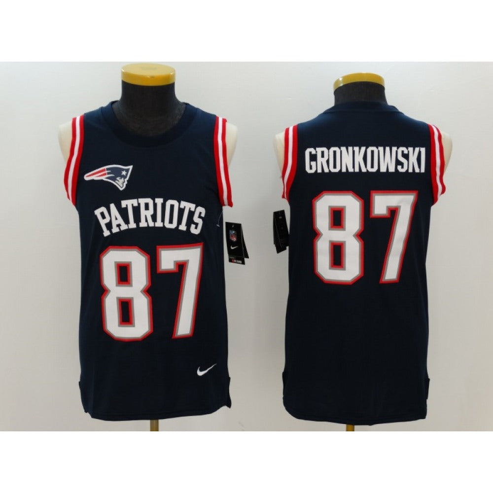 Men's New England Patriots #87 Rob Gronkowski Navy Blue Team Color Stitched NFL Limited Rush Tank Top Jersey 