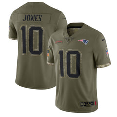 Men's New England Patriots #10 Mac Jones Olive 2022 Salute To Service Limited Stitched Jersey 