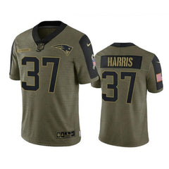 Men's New England Patriots #37 Damien Harris 2021 Olive Salute To Service Limited Stitched Jersey 