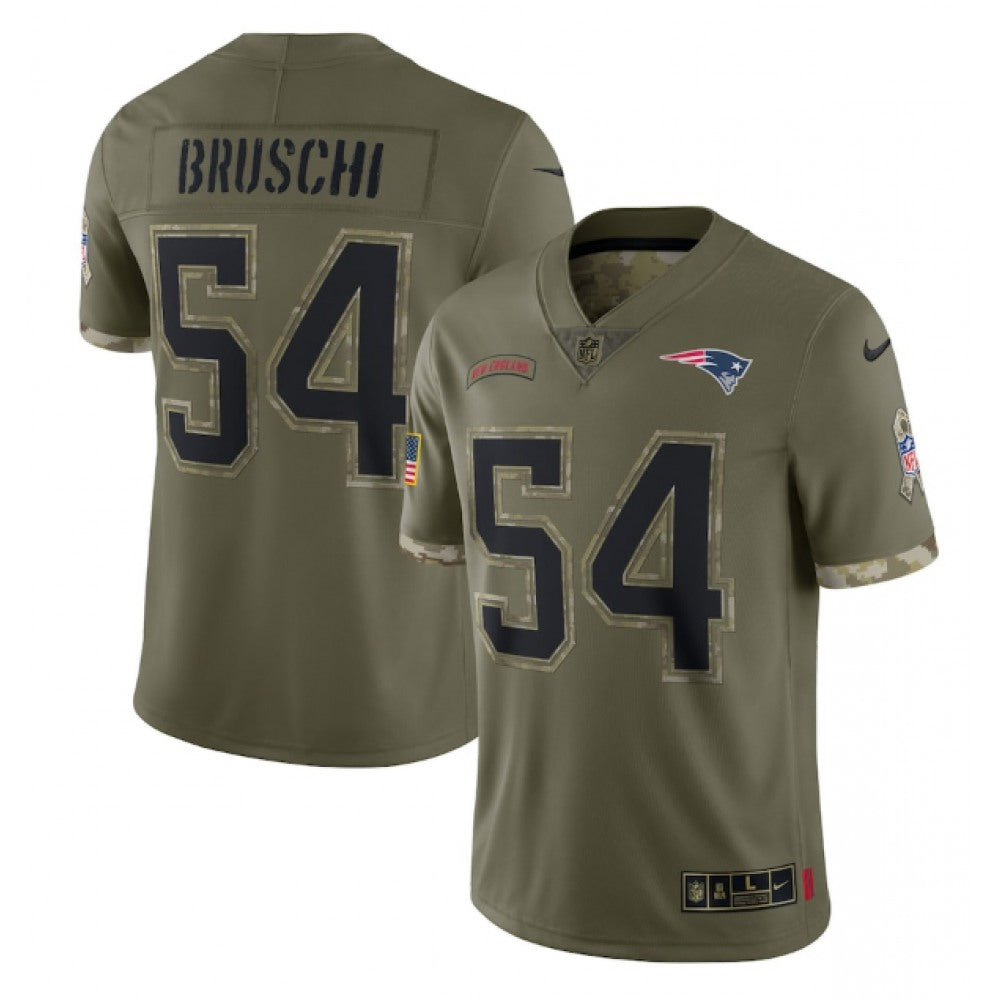 Men's New England Patriots #54 Tedy Bruschi Olive 2022 Salute To Service Limited Stitched Jersey 