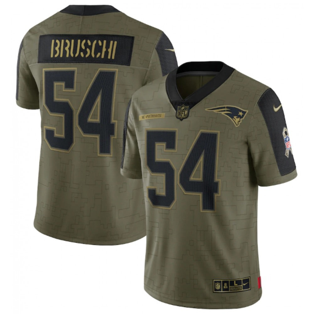 Men's New England Patriots #54 Tedy Bruschi 2021 Olive Salute To Service Limited Stitched Jersey 