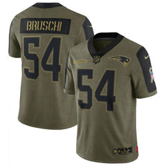 Men's New England Patriots #54 Tedy Bruschi 2021 Olive Salute To Service Limited Stitched Jersey 