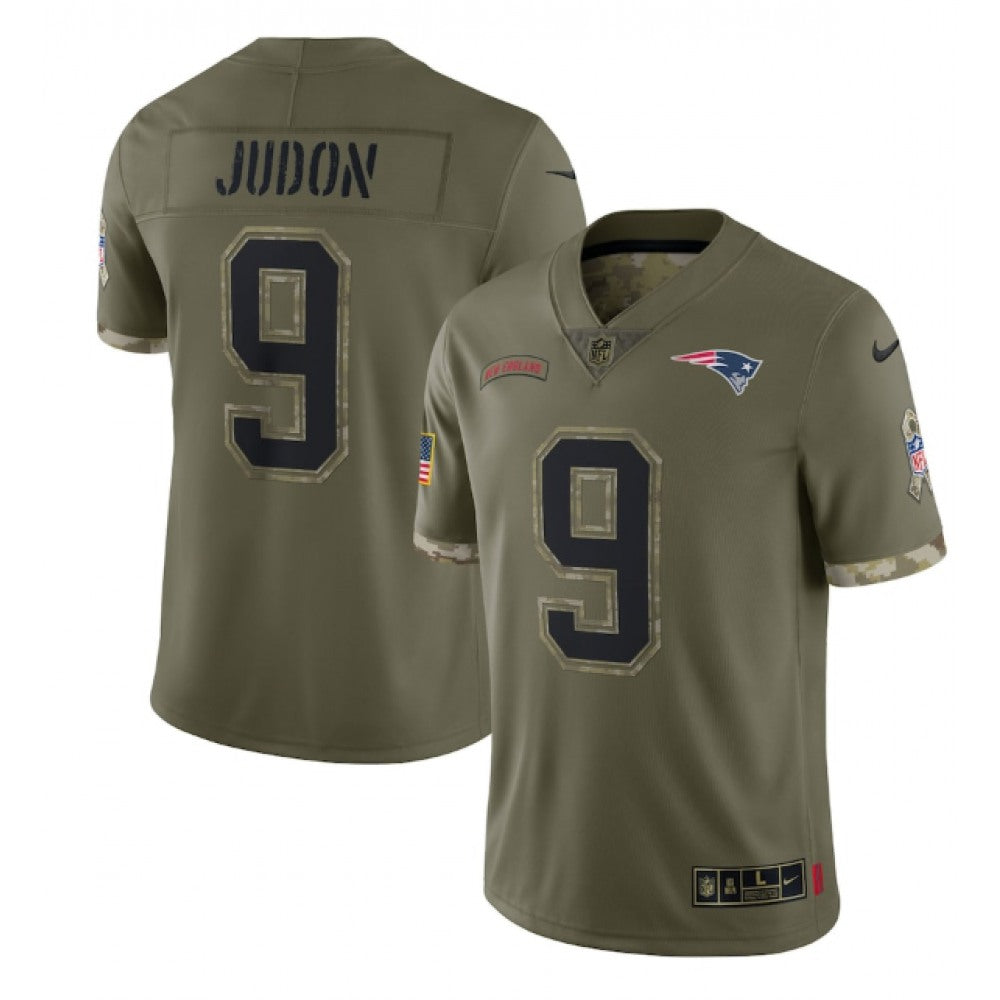 Men's New England Patriots #9 Matt Judon Olive 2022 Salute To Service Limited Stitched Jersey 